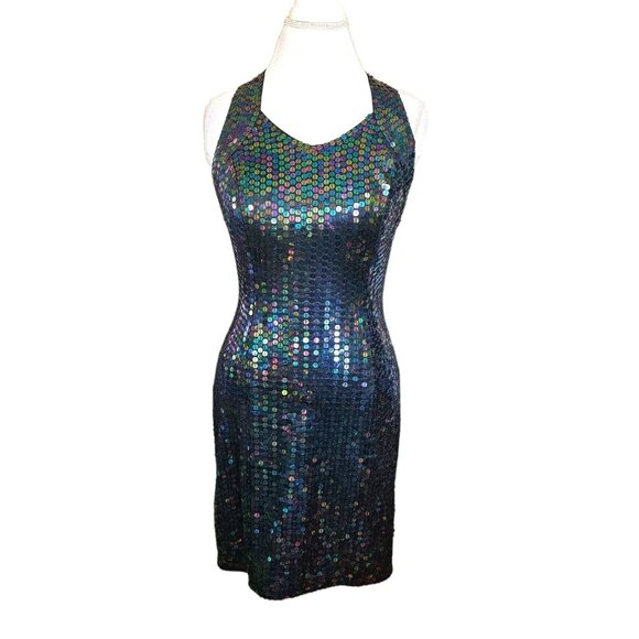 Vintage 90s Womens Sz 8 Mermaid Sequins Sparkle Cocktail Dress‎ Bodycon Sexy - Picture 2 of 15